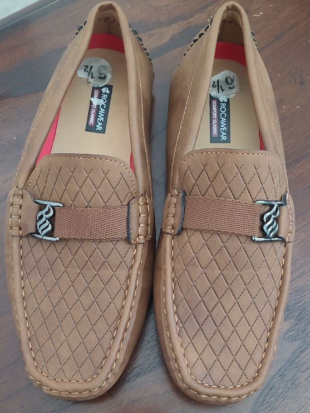 Rocawear Men's Tan Quilted Slip-On Loafers with Metal Accent